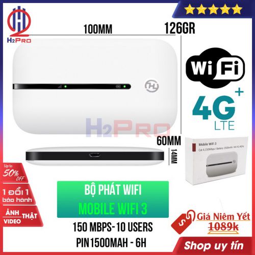 Bộ phát wifi 4G không dây H2Pro WIFI 3 cao cấp, tốc độ cao 150MBPS-10 Users, bộ phát wifi từ sim 4G