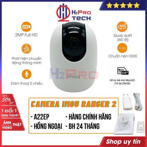 Camera Trong Nhà, Camera IMOU Ranger 2 Xoay 360 Độ 1080P - Hình Ảnh Rõ Đẹp Và Sắc Nét, Nhỏ Gọn - H2Pro Tech