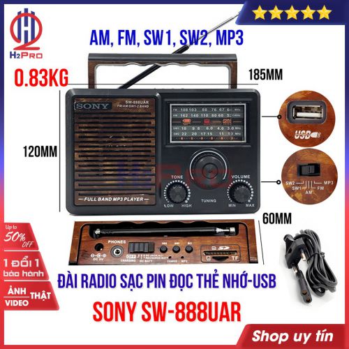 Đài radio 4 bands FM-AM-SW1-SW2 SHUAE SW-888UAR - SW-999UAR H2Pro cao cấp-tích hợp Mp3-USB-Thẻ nhớ-jack tai nghe (1 chiếc), đài radio FM đa năng kiêm máy nghe nhạc-kiểu dáng cổ điển (tặng dây sạc 30K)