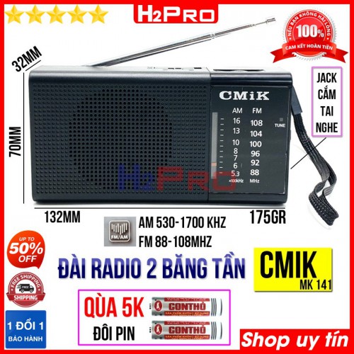 Đài radio FM-AM CMIK MK141 H2Pro có jack cắm tai nghe, đài fm-am bỏ túi nhỏ gọn, sang trọng (tặng đôi pin AA 5K)