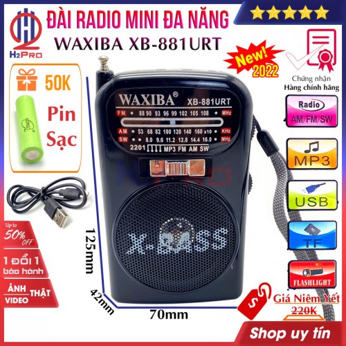 Đài radio FM-AM-SW WAXIBA XB-881URT H2Pro đa năng-Nhạc Mp3 USB/Thẻ nhớ-Đèn pin-Pin sạc, đài radio mini cao cấp giá rẻ (Quà 50k-pin sạc 18650)