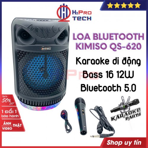 Loa Bluetooth Karaoke Mini, loa xách tay karaoke KIMISO QS-620 bass 16 cao cấp-Đèn led 7 màu, Tặng kèm 1 Micro có dây-Shop H2pro.