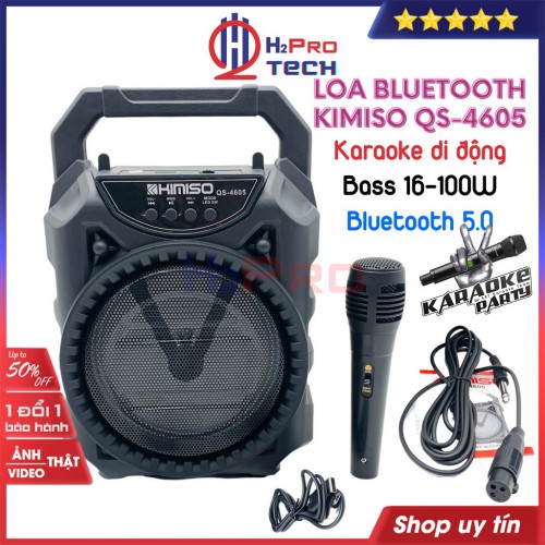 Loa Bluetooth Karaoke Mini, loa xách tay karaoke Kimiso QS-4605 bass 16 cao cấp-led 7 màu, Tặng 1 Mic có dây-Shop H2pro
