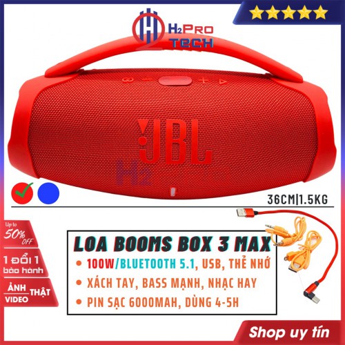 Loa BoomBox 3 Max, Loa Bluetooth Boombox 3 Thế Hệ Mới, Bass Mạnh Âm Thanh Lớn Cực Đỉnh Bluetooth 5.1-Usb-Tf-H2Pro Tech