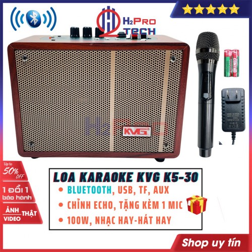 Loa Karaoke Bluetooth, Loa Xách Tay Karaoke Kvg K5-30 100W Cao Cấp Aux, Usb, TF, Tặng Kèm 1 Micro Không Dây-H2Pro Tech