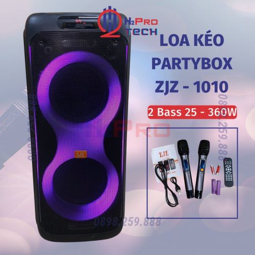 Loa Karaoke Di Động Partybox ZJZ 1010 2 Bass 25, Tặng 2 Mic Sạc, Loa Kéo Công Suất Lớn 360W-H2Pro Tech