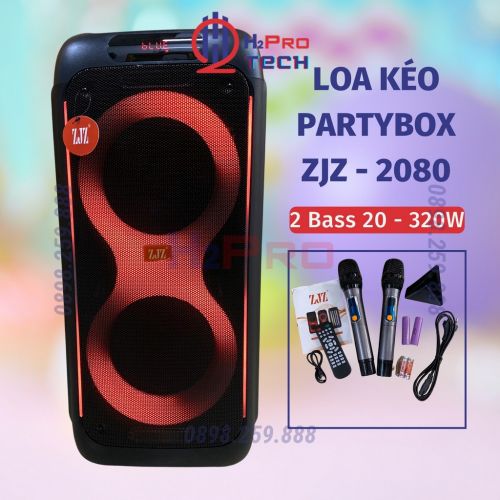 Loa Karaoke Di Động Partybox ZJZ 2080 2 Bass 20, Tặng 2 Mic Sạc, Loa Kéo Công Suất Lớn 320W-H2Pro Tech