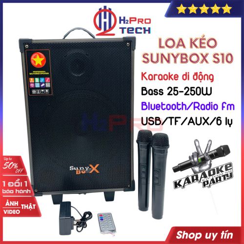Loa kéo karaoke, loa karaoke bluetooth gia đình SUNYBOX GJ-S10 bass 25-250W-hát hay, tặng 2 mic không dây-Shop H2pro