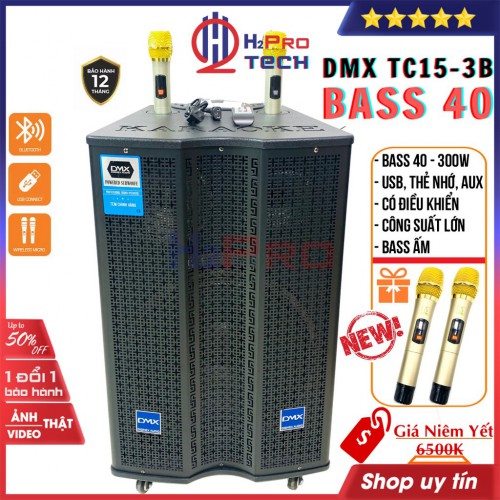Loa kẹo kéo karaoke, loa kéo bluetooth DMX TC15-3B bass 40 300W hát karaoke cao cấp, công suất lớn - H2pro tech