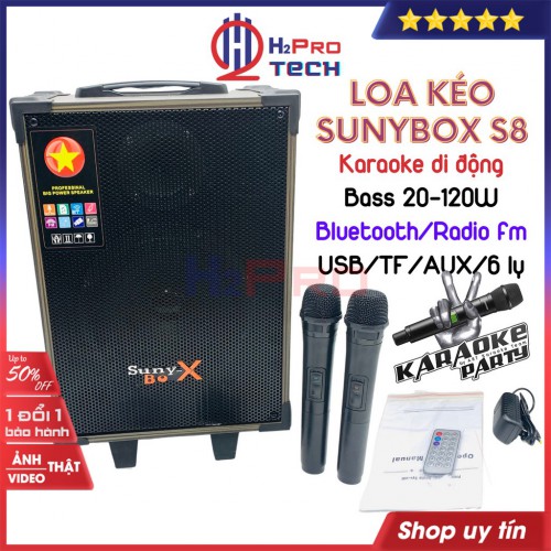 Loa kẹo kéo karaoke, loa kéo hát karaoke SUNYBOX GJ-S8 bass 20-120W bass ấm-lời sáng, tặng 2 mic không dây-Shop H2pro