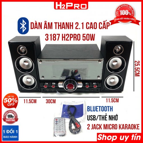 Loa vi tính bluetooth cao cấp 3187 H2PRO 50W, loa máy tính 2.1 USB, thẻ nhớ, hỗ trợ 2 jack micro karaoke