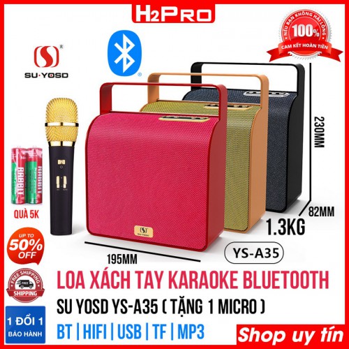 Loa Xách Tay Karaoke Bluetooth SU YOSD YS-A35 H2Pro, loa nghe nhạc bluetooth tặng 1 micro và 1 đôi pin 5k