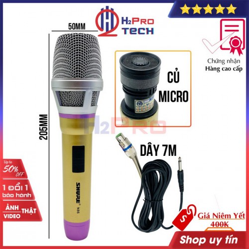 Micro karaoke có dây, micro có dây cao cấp Shure N86 mic chắc tay hát nhẹ, tiếng hay, dây dài 7m - bh 1 năm - shop H2pro