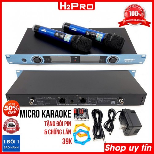 Bộ micro không dây, Mic Hát Karaoke Không Dây BLXC9 Cao Cấp, Độ Nhạy Cao, Giảm Hú (quà 39k gồm 2 chống lăn mic và 2 cặp pin) - H2pro Tech