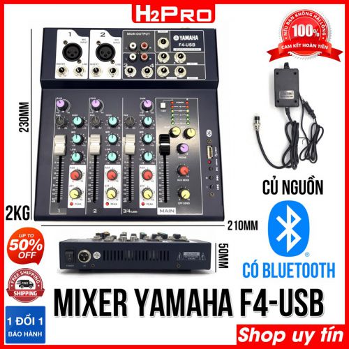 Mixer Yamaha F4-USB H2Pro Bluetooth-4 Kênh, bộ trộn âm thanh Mixer F4 Bluetooth chất lượng cao