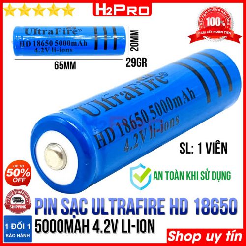 Pin sạc Ultrafire 18650 H2Pro 4.2V 5000mah dung lượng cao chính hãng (1 viên), pin ultrafire 18650 cao cấp, an toàn