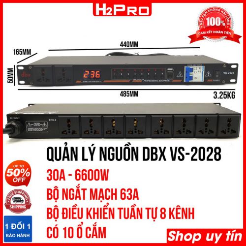 Quản lý nguồn điện DBX VS-2028 H2Pro 30A-6600W-USB-công tắc chống chập 63A, quản lý nguồn âm thanh cao cấp, chính hãng