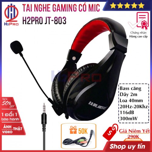 Tai nghe chụp tai có dây H2pro JT-813 có mic-chống ồn-nghe nhạc hay, tai nghe chụp tai có mic giá rẻ dây dài 2.1m (quà 50k cáp gộp mic và audio cho PC)